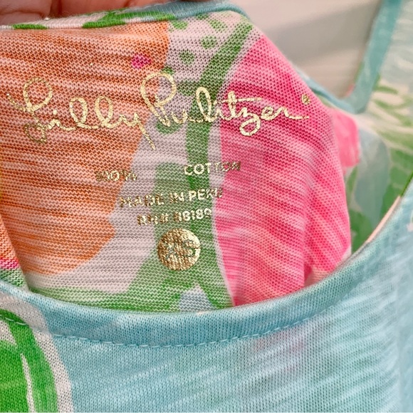 Lilly Pulitzer Pool Blue Pink Lemonade Carmel Floral Printed Cotton Tank Dress - Picture 8 of 12
